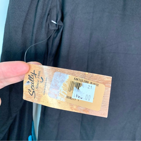 Scully Women Cactus Embroidered Pearl Snap Western Shirt Sz S Black Long Sleeve - Picture 10 of 12